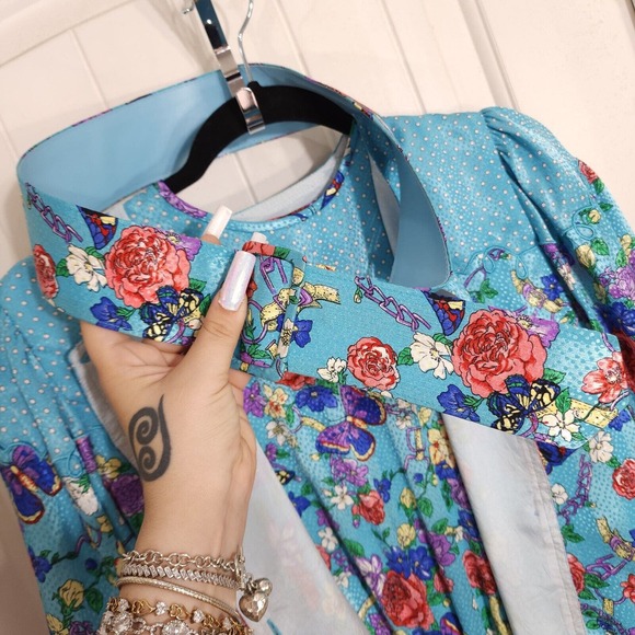 Diane Freis Womens Dress Jacket Set Vtg Georgette Blue Polka Dot Floral Maxi 6 - Picture 8 of 16